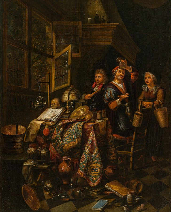 Bild für den Verkauf eines antiken Gemäldes. Barockes Ölgemälde mit drei Menschen.