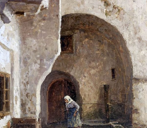 Original Ölgemälde, Stefan Simony (1860 - 1950), "Hof in Spitz / Wachau", 1927