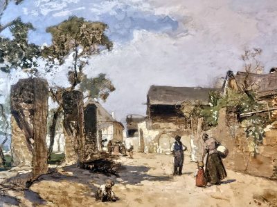 Gouache, Max Suppantschitsch (1865 - 1953), Dorfstraße in Oberloiben / Wachau