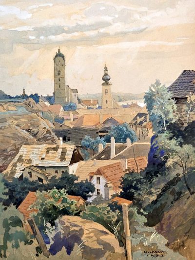 Aquarell - Hubert Landa (1870 - 1938), "Blick auf Stein an der Donau", 1932
