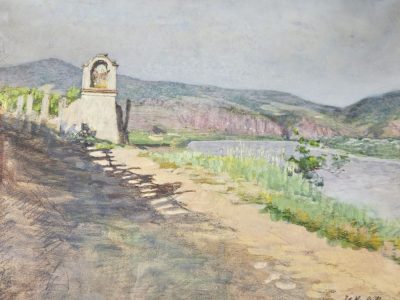 Original Gouache Johann Nepomuk Geller (1860 - 1954) "Der Weg in die Klaus" Weißenkirchen / Wachau 1932