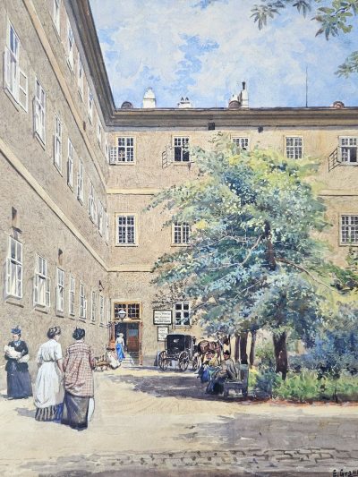 Aquarell - Ernst Graner (1865 - 1943), I. Frauenklink altes AKH 1090 Wien