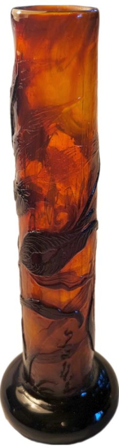 Große, außergewöhnliche geätzte und feuerpolierte Jugendstil Glas-Vase signiert EMILE GALLE um 1900