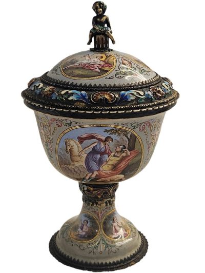 Antike Wiener Silber Email / Emaille Deckelvase - Deckelpokal, Hermann Böhm