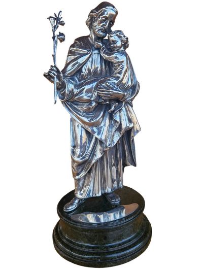 Antike Museale Silber - Skulptur / Heiliger Josef mit Jesuskind, ALT - Wien 1825