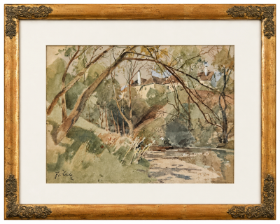 Original Aquarell, Eduard ZETSCHE (1844-1927) "Abtei zu Heiligenkreuz", 1921